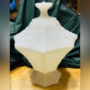 Vintage Anchor Hocking Milk Glass Harvest Grape compote dish.  Mint condition.